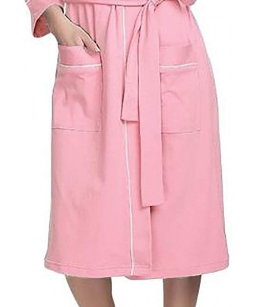 Robes Women Cotton Pajamas Solid Color Nightgown Lingerie Bathrobe with Belt Sleepwear - A Pink - CP196SOZ94K