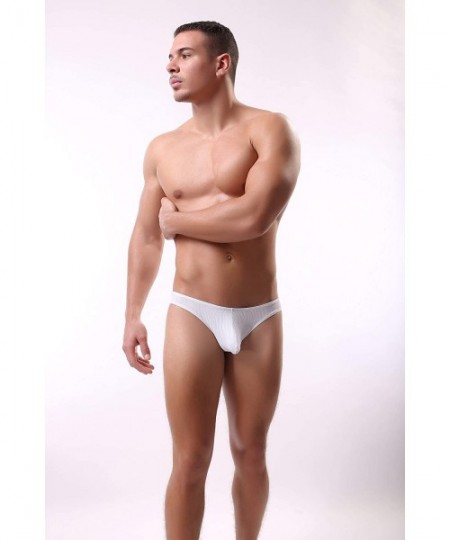 Bikinis Men's Swimwear Sexy Bikini Solid Stripe Siwmming Seamless Front Pouch Bikini Briefs - White - CL19DS64U2K