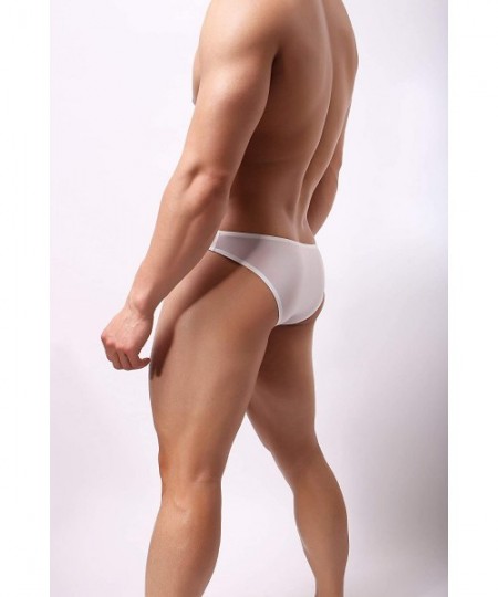 G-Strings & Thongs Men's Sexy Hollowed Pouch Thong Underwear Ice Silk Bikini Briefs - White - CG198GWRCEI