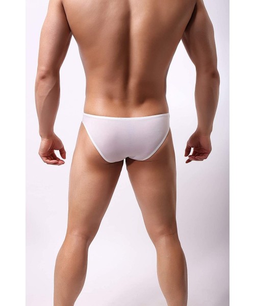 G-Strings & Thongs Men's Sexy Hollowed Pouch Thong Underwear Ice Silk Bikini Briefs - White - CG198GWRCEI