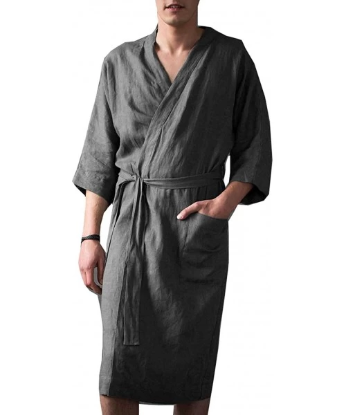 Robes Men Big and Tall Cotton Blend 3/4 Sleeve Lightweight Long Bathrobe Spa Robe Loose Fit Pajamas - Grey - CA19CS5LUYO