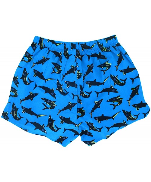 Boxers Men's Colorful Funny Animal All Over Print Cotton Boxer Shorts S-XXL - Bright Blue Sharks - CI18OR5NXOH