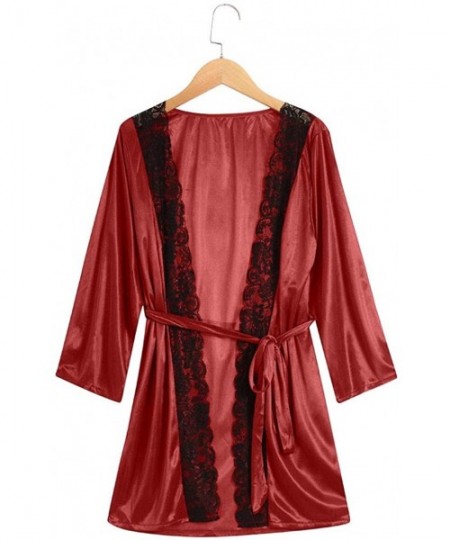 Thermal Underwear Sexy Ladies lace Underwear Pajamas Belt Home Casual Nightgown - Red - CX1992QW4CA