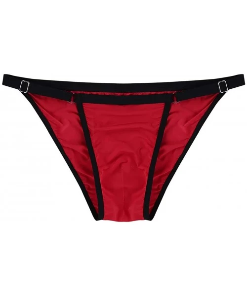 Bikinis Men's Silk Underwear Sexy Adjustable Low Rise Bikini Briefs - Red - C518KMSQO6I