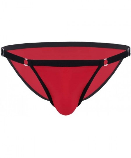 Bikinis Men's Silk Underwear Sexy Adjustable Low Rise Bikini Briefs - Red - C518KMSQO6I