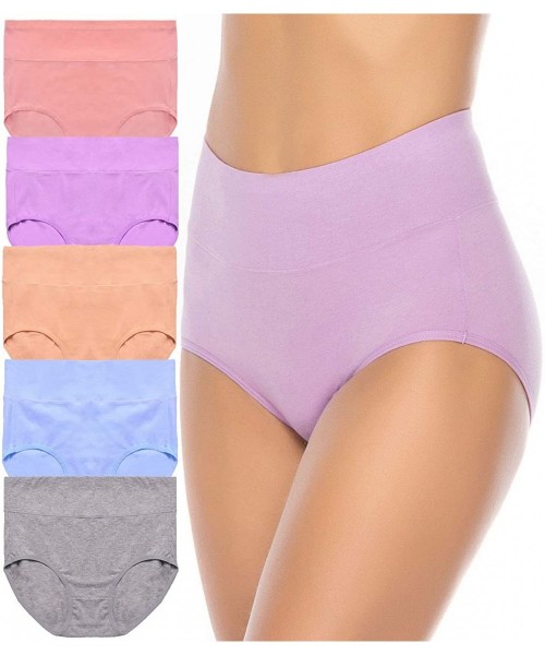 Panties Women's 5 Pack High Waist Cotton Underwear Solid Color Briefs Panties for Women - Light Color- Solid - CV18HQQAICO