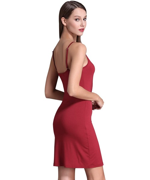 Slips Full Slip For Women Under Dress Adjustable Spaghetti Strap Knee Length Slips Undergarment Nightwear - Red - CA18S9U94GW