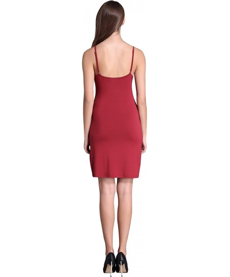 Slips Full Slip For Women Under Dress Adjustable Spaghetti Strap Knee Length Slips Undergarment Nightwear - Red - CA18S9U94GW