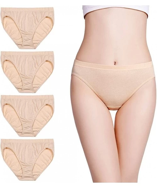 Panties Women's Soft 100 Cotton Underwear Panties Ladies High-Cut French Briefs Multipack - Beige-4pack - C618NRO0SHX