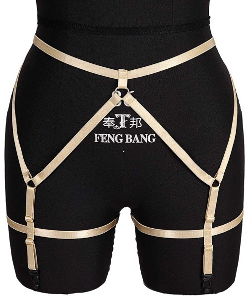 Garters & Garter Belts Women Rave EDC Punk Garter Belts Leg Harness Cage Waist Elastic Strap Suspender Waist Belt - Yellow - ...