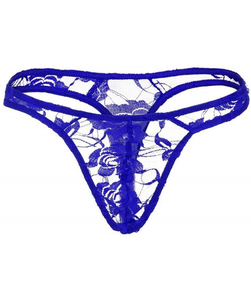G-Strings & Thongs Men Briefs 2019 New Thongs and G Strings Lace Sexy Underwear Jockss Bikini Sissy Lingerie Homme - Blue - C...