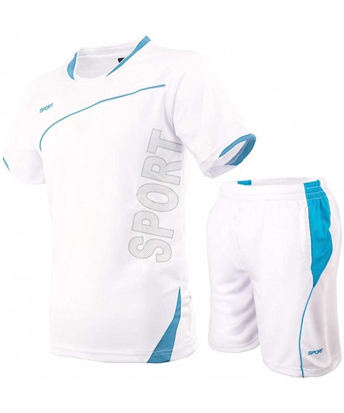 Shapewear Men's Fitness Sport Suit Fast Drying Casual Set Elastic Short Sleeve Tops Shorts - E White - CM198S7YX5R