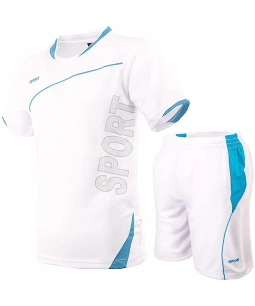 Shapewear Men's Fitness Sport Suit Fast Drying Casual Set Elastic Short Sleeve Tops Shorts - E White - CM198S7YX5R