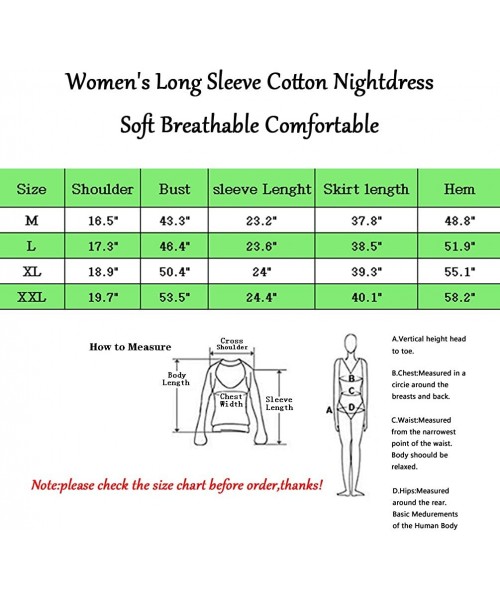 Nightgowns & Sleepshirts Women's Cotton Sleepwear Nightgown Long Sleeves Print Sleep Dress with Pockets - B - CQ18XE34SM7