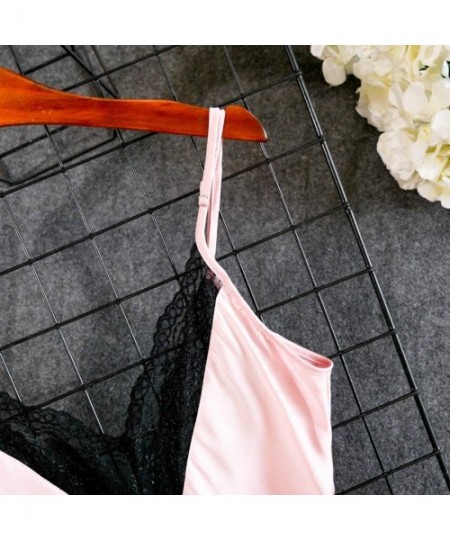 Bustiers & Corsets Plus Size Lingerie Women Lace Satin Silk Sleepwear V-Neck Sling Lingerie Pajamas Nightdress Underwear - Pi...