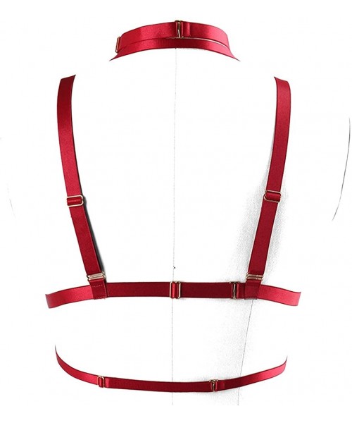 Bras Strap Body Harness Bra Tops Cage Punk Gothic Rave Lingerie Hollow Out Chest Belt Plus Size - Wine Red - C218CRMTC2I