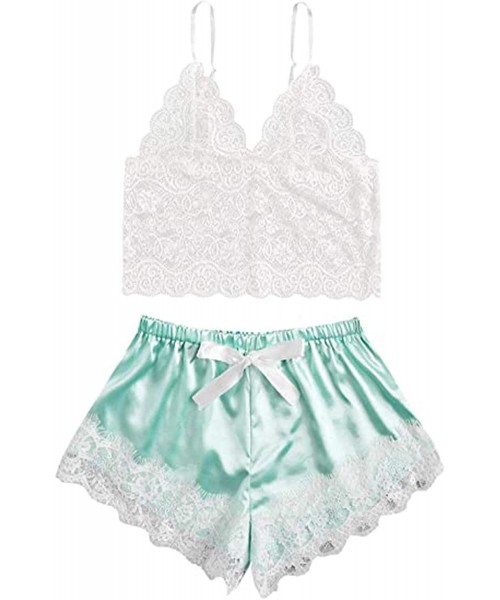 Sets Women's Sexy Lingerie Sets Lace Cami Top with Shorts Sleepwear Soft Spaghetti Strap Pajama - Blue - CZ19EMZ6UW9