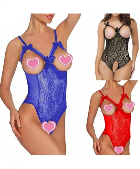 Sets Women Sexy Teddy Lingerie One Piece Lace Babydoll Bodysuit Nightie Plus Size S-5XL - Blue - CB195UIIARU