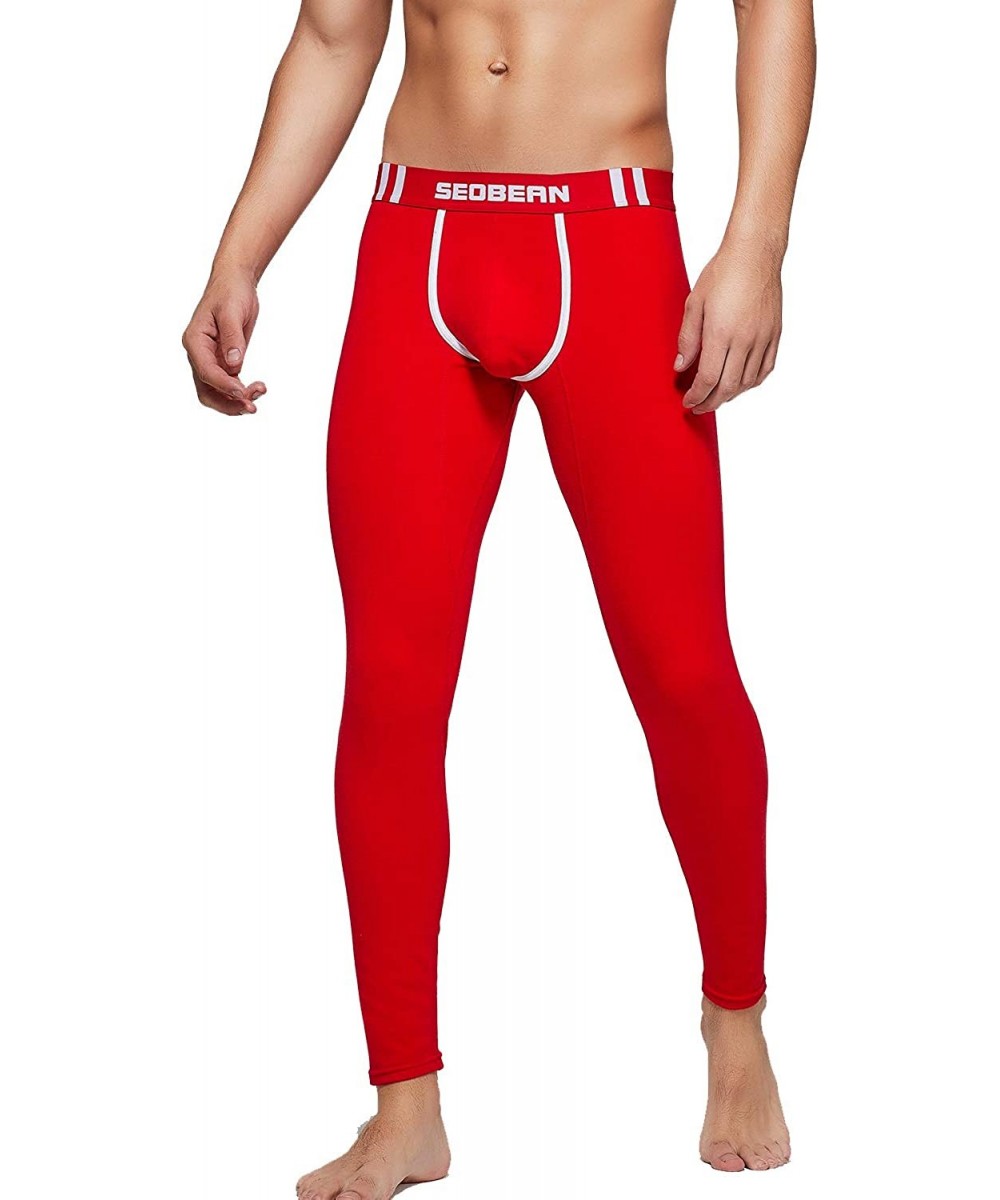 Thermal Underwear Mens Sexy Low Rise Thermal Long Underwear Long John - 90402 Red - CC18ZL2CADU
