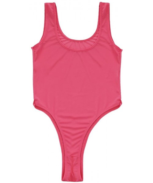 Shapewear Women's Sleeveless Stretchy Thong Leotard Open Croth High Cut Bodysuit Underwear Lingerie - Hot Pink - CA193YQXWDR