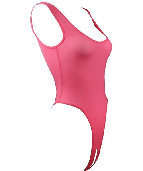 Shapewear Women's Sleeveless Stretchy Thong Leotard Open Croth High Cut Bodysuit Underwear Lingerie - Hot Pink - CA193YQXWDR