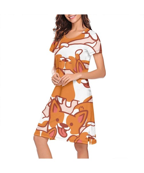 Sets Womens Nightgown Cute Ladybugs Pattern Short Sleeve Sleep Dress - Cute Puppy Corgi - C118ZXHCRNY