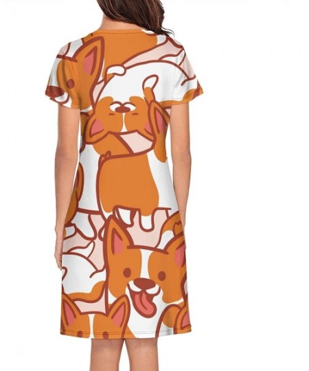 Sets Womens Nightgown Cute Ladybugs Pattern Short Sleeve Sleep Dress - Cute Puppy Corgi - C118ZXHCRNY