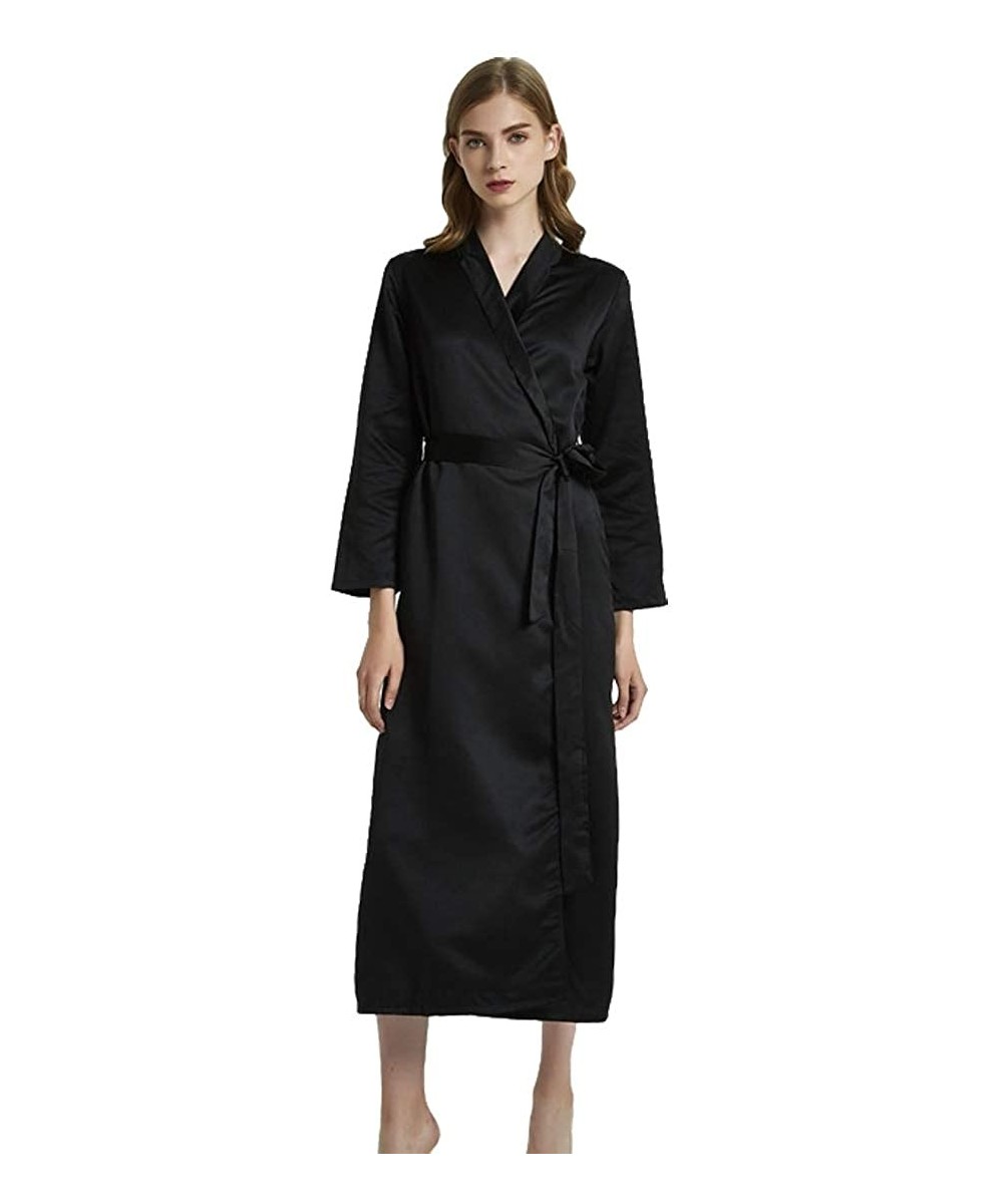 Robes Long Bathrobes Women Nightgowns Sexy Sleep Shirts V Neck Long Sleeve Housecoat Sleepwear Soft Nightshirt - Black - CF19...