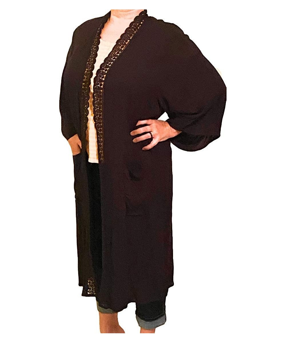 Robes Black Sheer Kimono with Crochet Edges L-XL - CZ19803HEYC