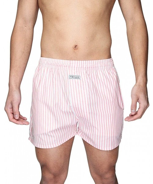 Boxers Men's Underwear The Only Boxer Shorts with Pockets - Pink Stripes - C118GQCO4HL