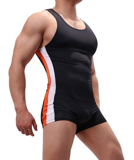Shapewear Men's Tank Top One Piece Wrestling Singlet Bodysuit Jumpsuit Leotard Mini Boxer Briefs Underwear - Black - CG1942680C0