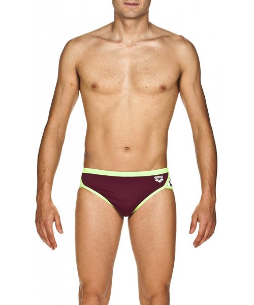 Briefs Men's Team Stripe MaxLife Brief Swimsuit - Red Wine - Shiny Green - C118TLM6OKI