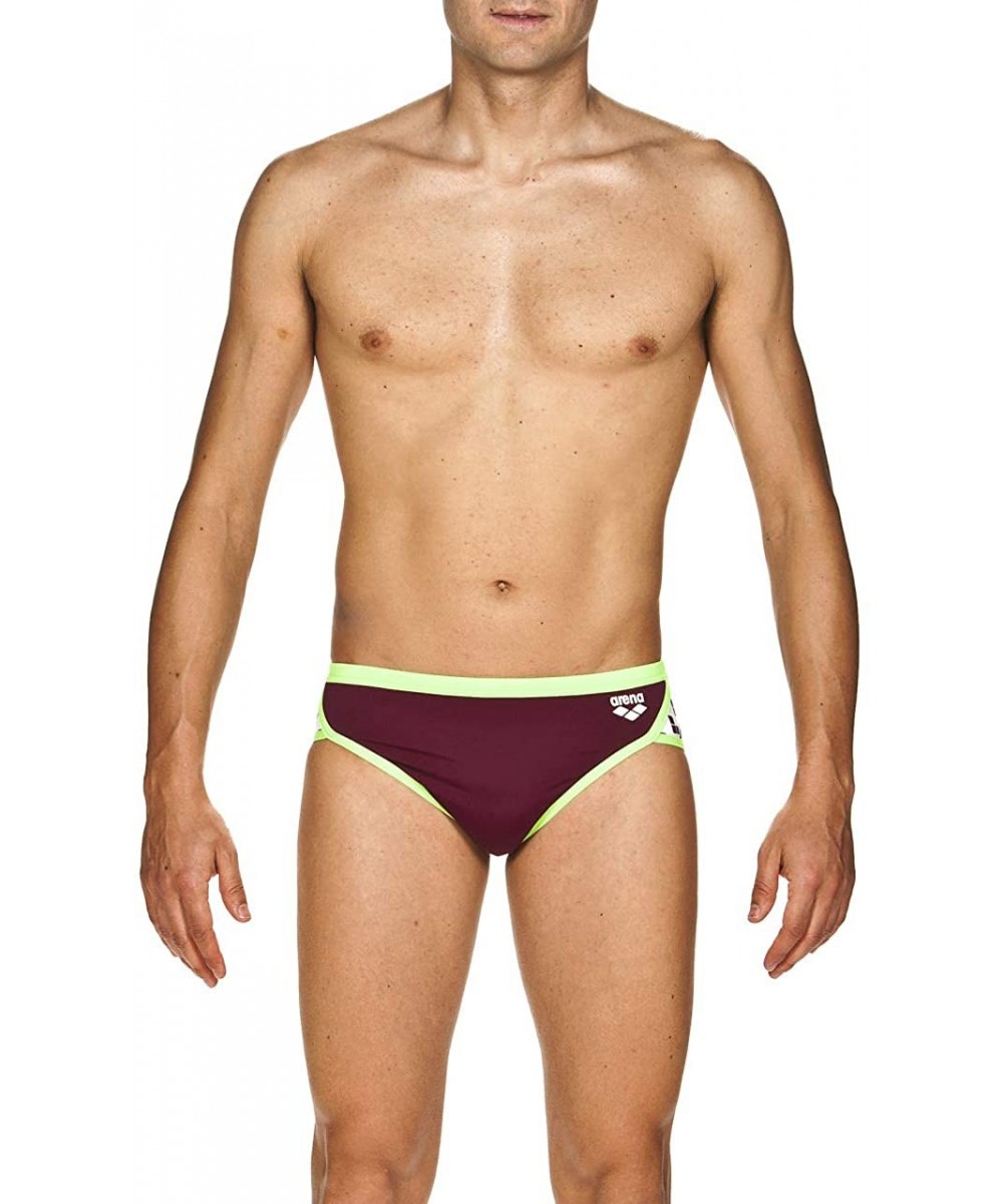 Briefs Men's Team Stripe MaxLife Brief Swimsuit - Red Wine - Shiny Green - C118TLM6OKI
