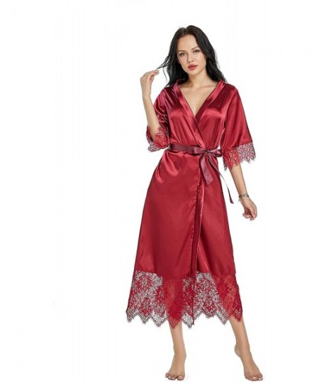Robes Satin Robe for Women Bridesmaid Silky Lightweight Lingerie Bathrobe - Wine Red - CY199CTIS2C