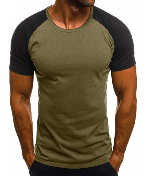 Undershirts Men's T-Shirt Short Sleeve Crew Neck Undershirts Camouflage Men Tops - Yb Army Green - C219CDSIRCG