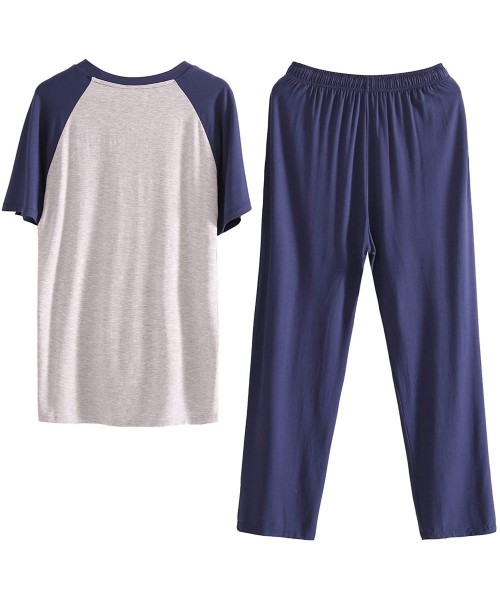 Sleep Sets Mens Pajama Set Crew Neck Short Sleeve and Long Pants Soft Top & Bottom Sleepwear - White+black - CD198GADCGT