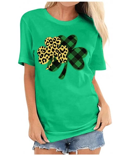Tops Women's St. Patrick's Day Clover Print Short Sleeve T-Shirt - Green - CK196GW7II0
