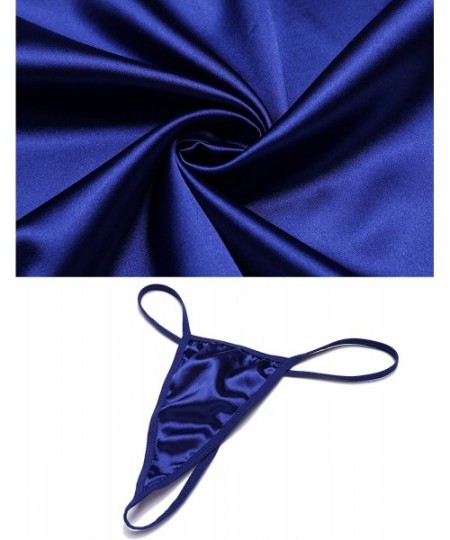 Slips Women Lingerie Satin Babydoll Nightgown V Neck Strap Lace Chemise Sleepwear Set - C6007-dark Blue - CI18NMM08DZ