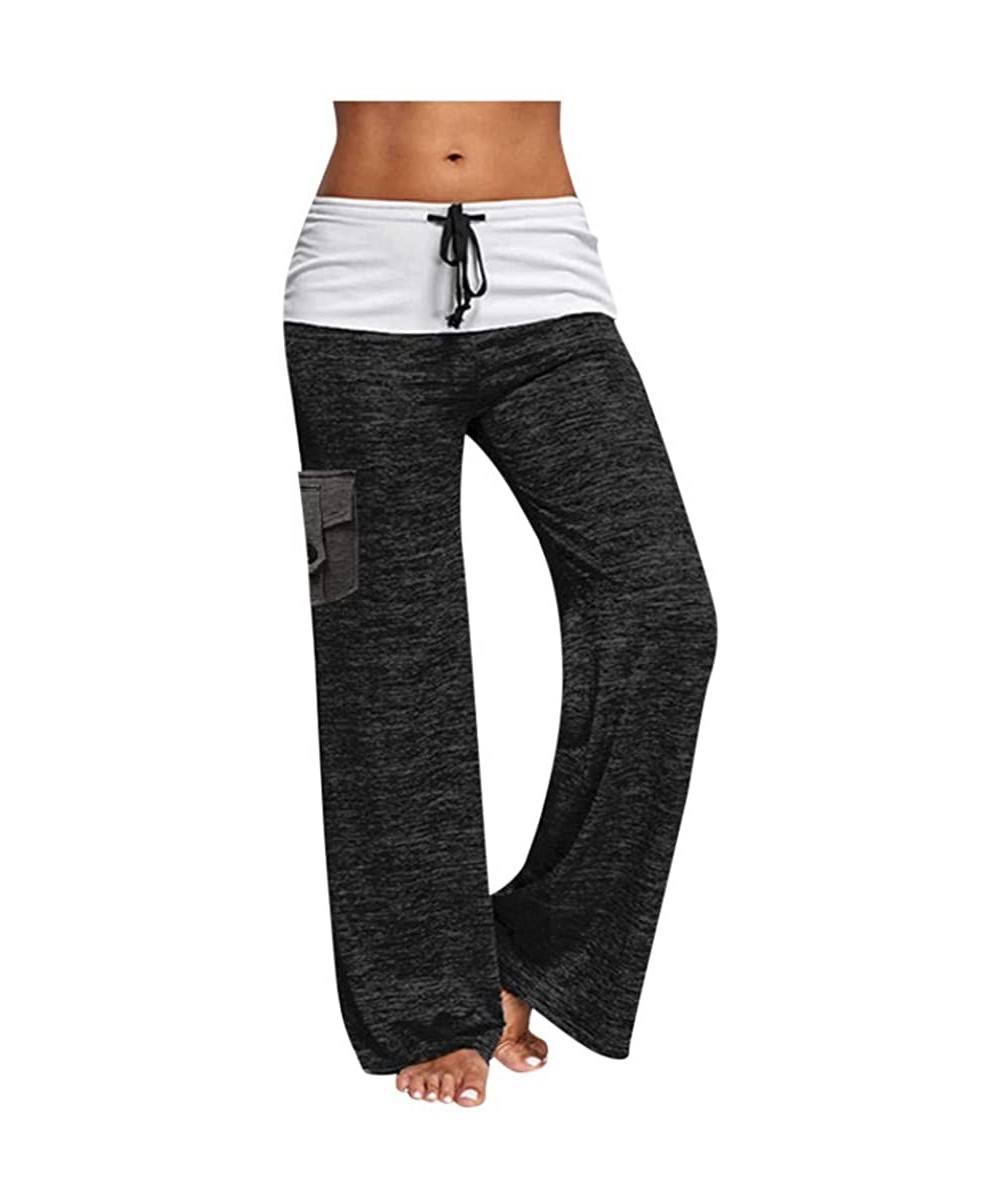 Thermal Underwear Women Drawstring Wide Leg High Waist Long Loose Casual Pants Yoga Trousers - Black - C819840L3RM
