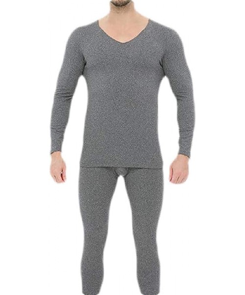 Thermal Underwear Mens Fall & Winter Fleece Seamless Slim Fit V-Neck Thermal Underwear Sets Long Johns - 2 - CQ193LM4D9R