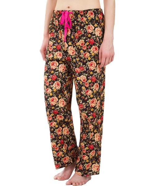 Bottoms Women's Cotton Poplin Pajama Lounge Boxer Shorts - Floral 1 Black Pants - C2187MDTTMK