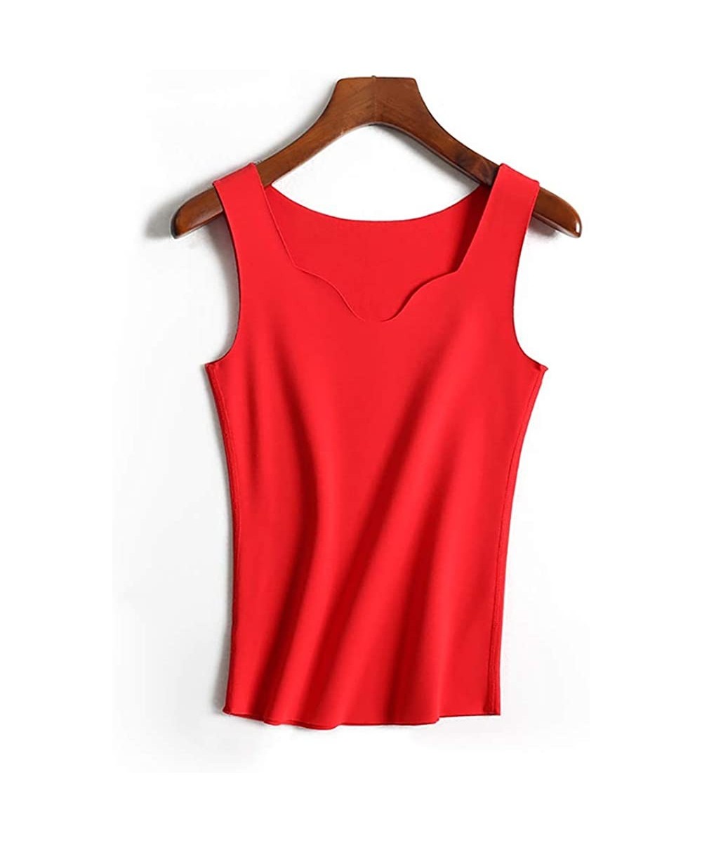 Thermal Underwear Women's Seamless Winter Base Layer Camisole Solid Color Sleeveless Thin Thermal Vest - Bright Red - CS192ZG...