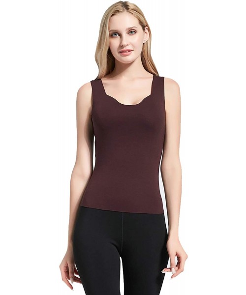 Thermal Underwear Women's Seamless Winter Base Layer Camisole Solid Color Sleeveless Thin Thermal Vest - Bright Red - CS192ZG...