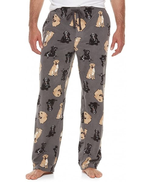 Sleep Bottoms Men's Black & Yellow Lab Labrador Retriever Print Brushed Fleece Sleep Bottoms Lounge Pajama Pants - Grey - CW1...