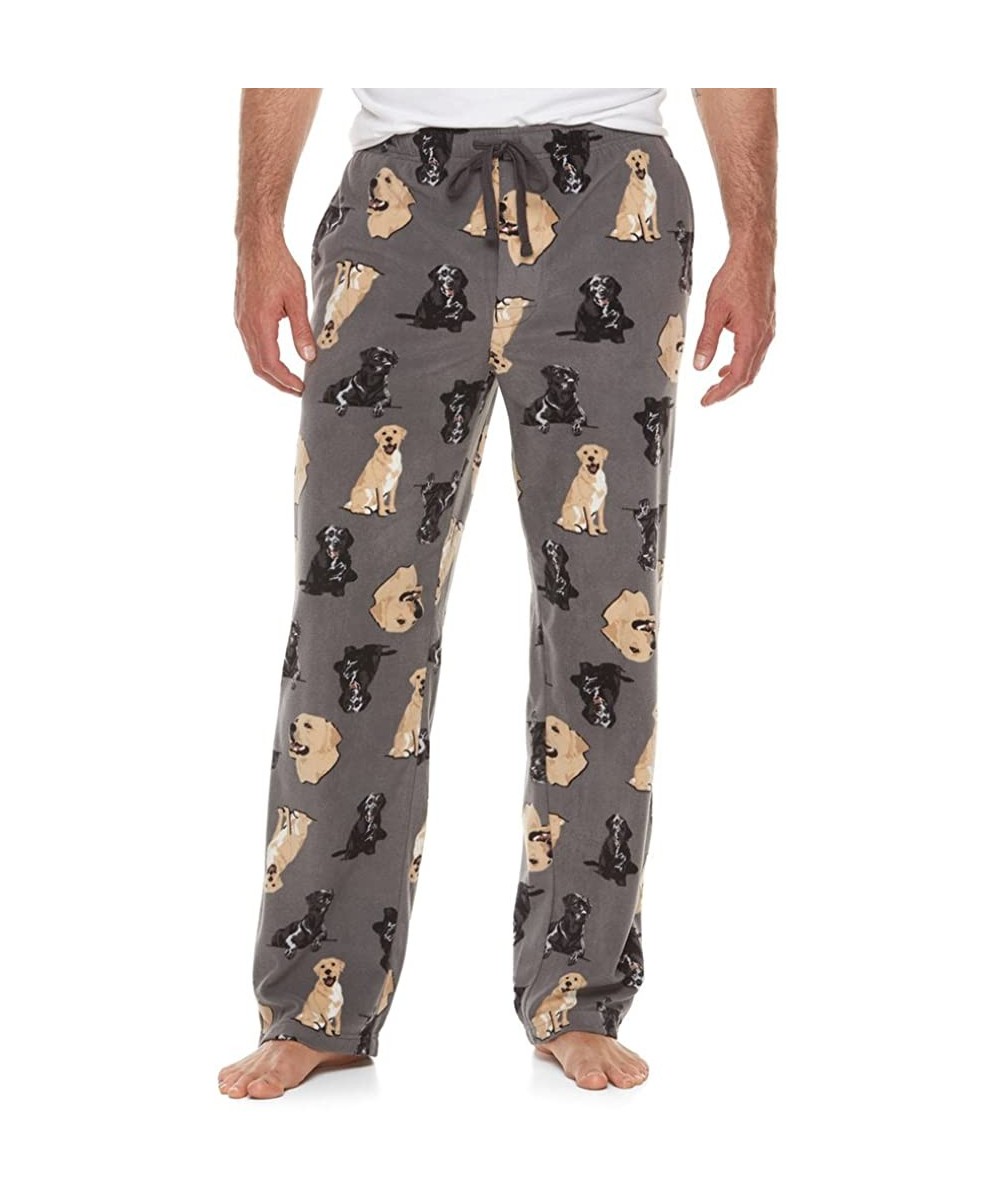 Sleep Bottoms Men's Black & Yellow Lab Labrador Retriever Print Brushed Fleece Sleep Bottoms Lounge Pajama Pants - Grey - CW1...