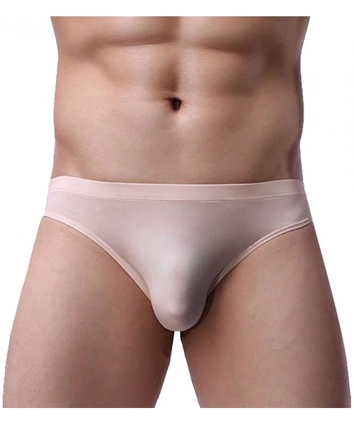 Bikinis Men's Hipster Ice Silk Bikini Briefs Bugle Pouch Underwear Underpants Nightwear Sleepwear - Nude - C418R0AD5QZ