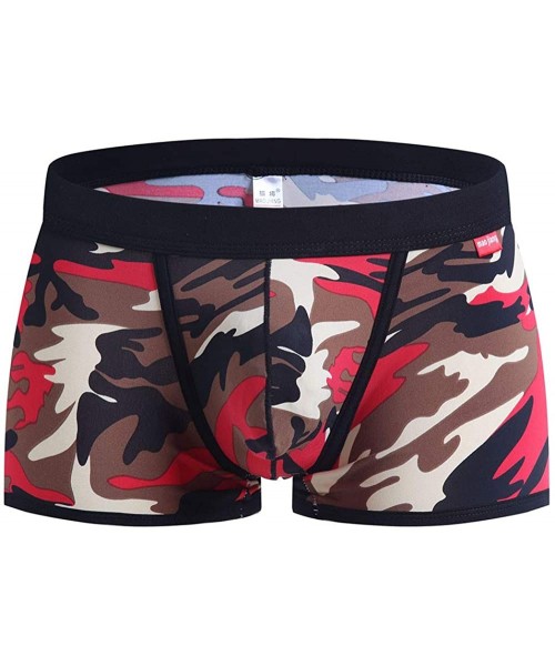 Boxer Briefs Sexy Underpants Mens U Convex Pocket Camouflage Sports Breathable Plain Pants - Red - CD18KRGRY94