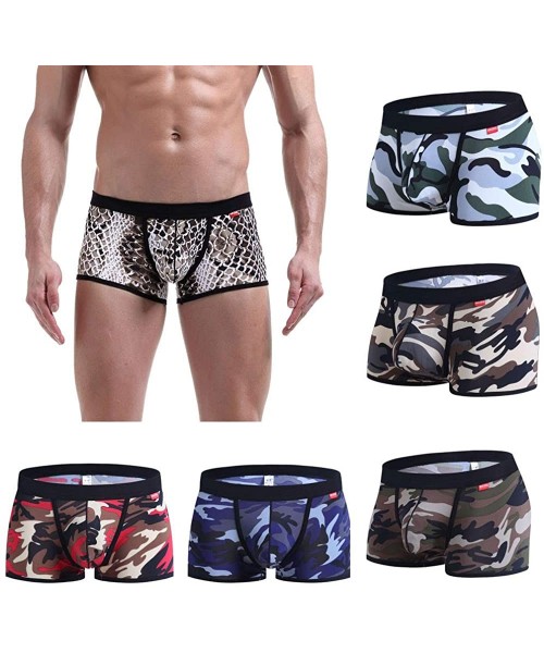 Boxer Briefs Sexy Underpants Mens U Convex Pocket Camouflage Sports Breathable Plain Pants - Red - CD18KRGRY94