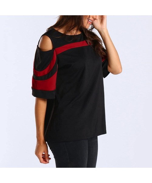 Tops Women Tops Cold Shoulder Short Sleeve Shirt Sweatshirt Pullover Blouse - Red - CB18X65NK6C