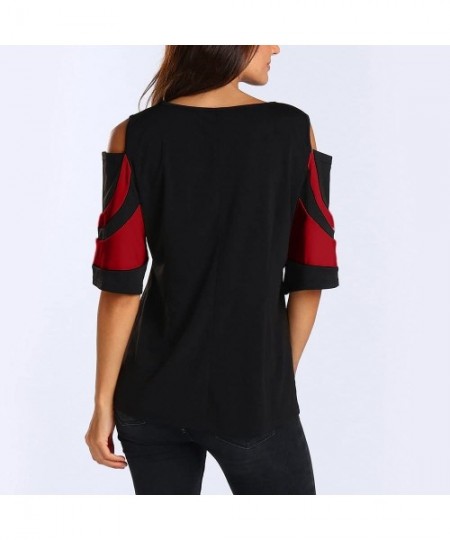 Tops Women Tops Cold Shoulder Short Sleeve Shirt Sweatshirt Pullover Blouse - Red - CB18X65NK6C